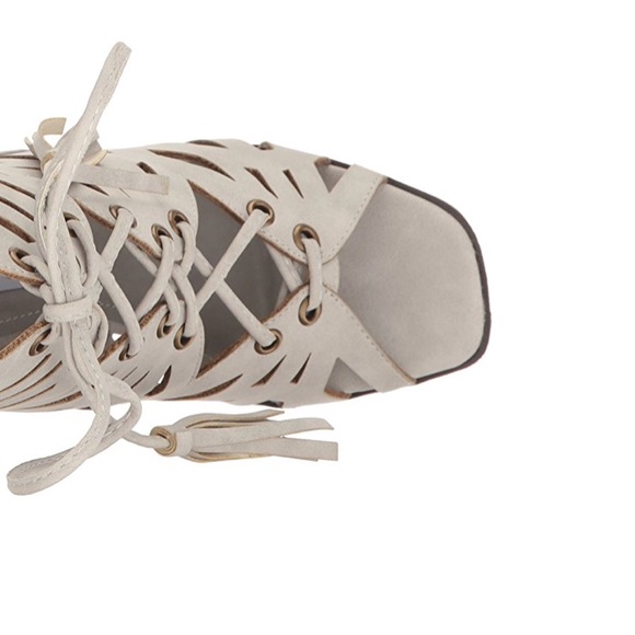 Stone Square Toe Block Heel Lace Up Gladiator Boot - Picture 4 of 4